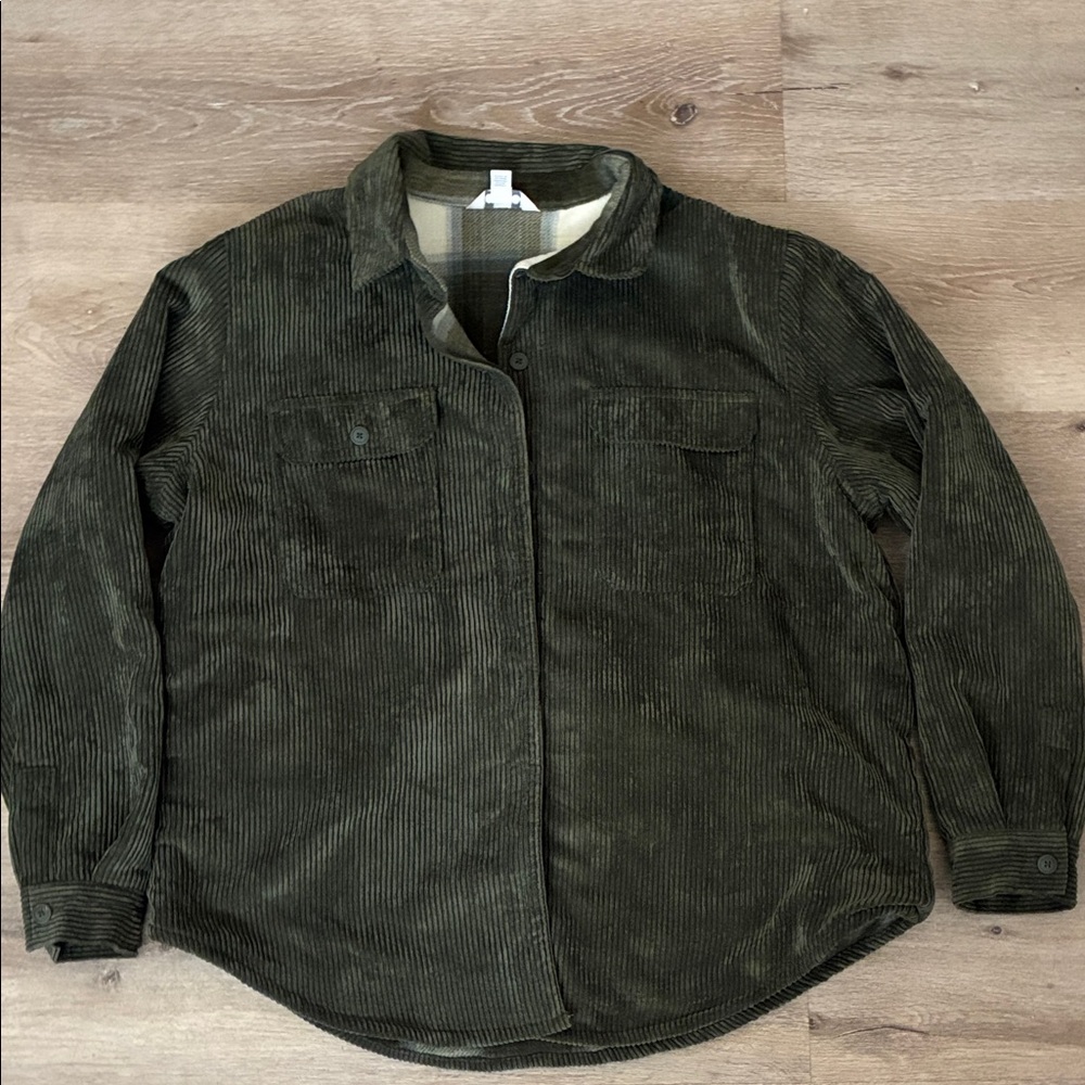 Three Dots Olive Green Corduroy Shirt Jacket